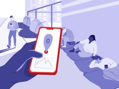 Illustration representing the use of phones to identify homeless people