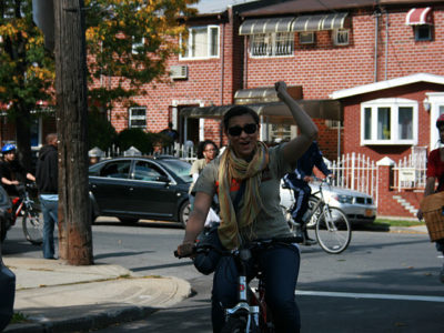 Man riding bike in urban environment