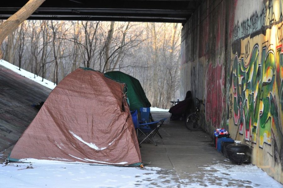 Tents in urban area housing homeless people