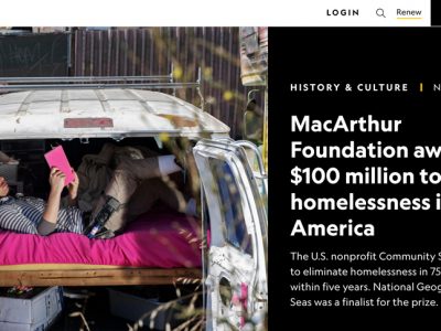 The U.S. nonprofit Community Solutions plans to eliminate homelessness in 75 communities within five years. National Geographic’s Pristine Seas was a finalist for the prize.