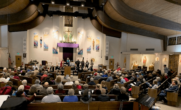 Congregation gathering in a church