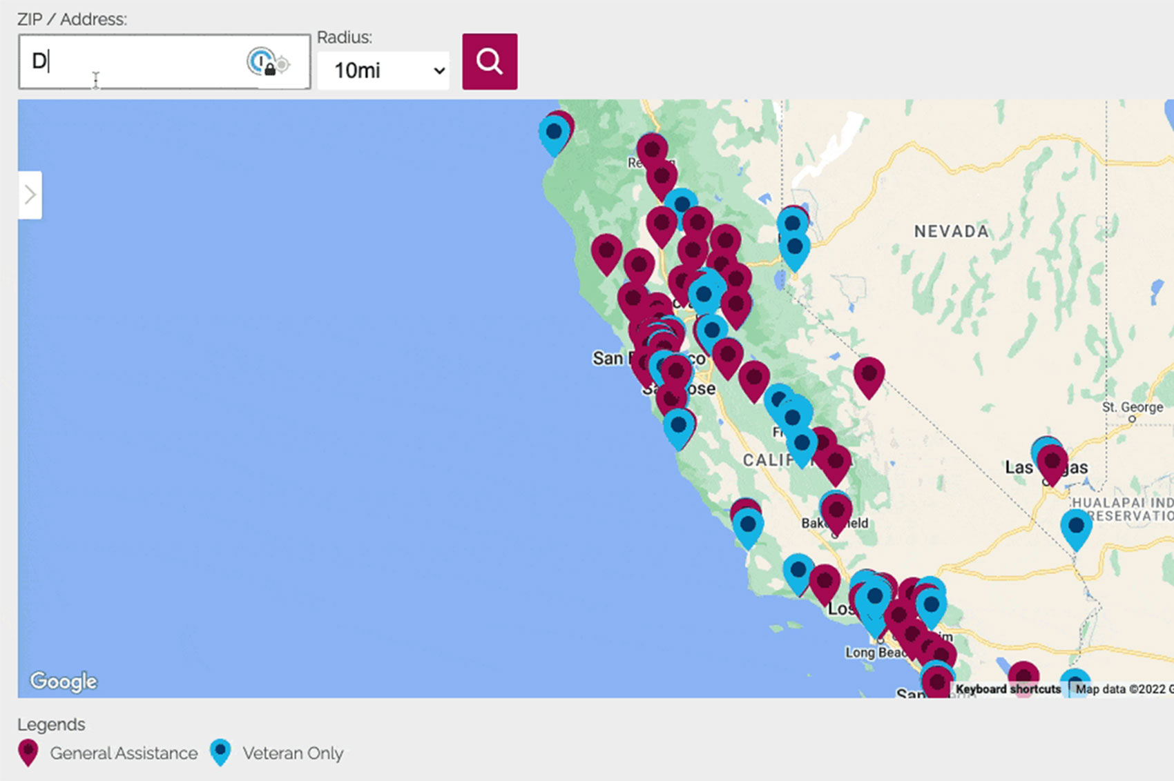 Image of map with markers all over California