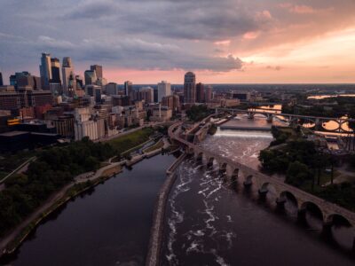 Shot of Minneapolis skyline at dusk