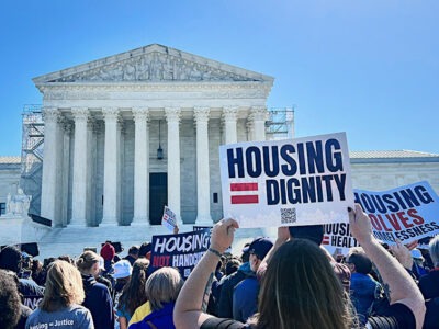 On April 22, 2024, as the Supreme Court heard arguments in Johnson v. Grants Pass, hundreds of people gathered outside to rally against criminalizing homelessness